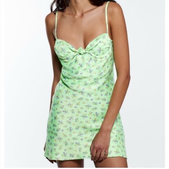 Zara Floral Green Slip Dress Size Small NWOT - Picture 2 of 9
